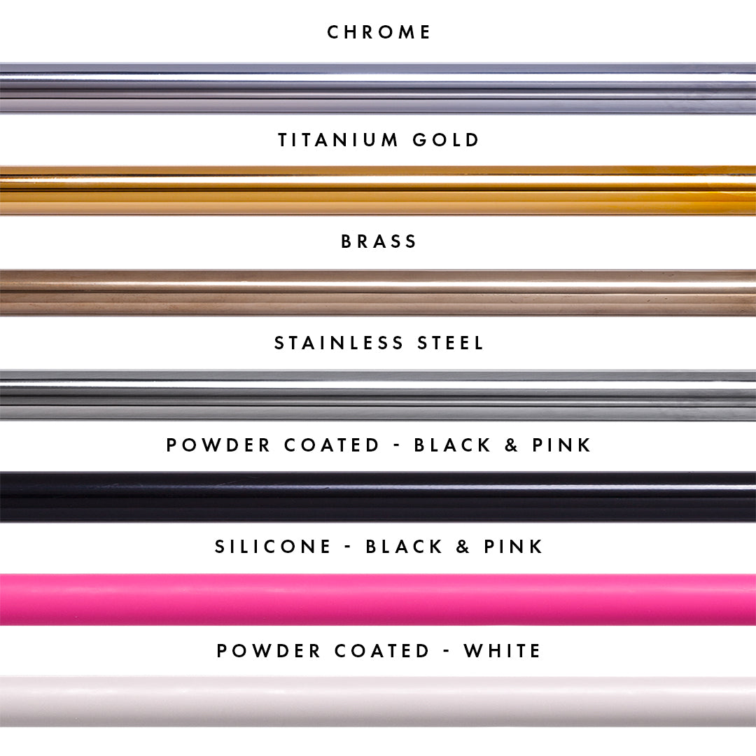 X-Pole Extensions 40mm Chrome, Titanium Gold, Brass, Stainless Steel, Powder Coated Black, Pink & White, Silicone Black & Pink